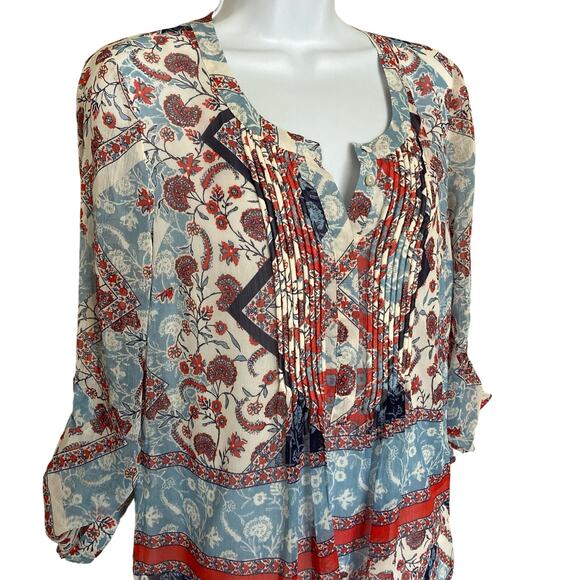 NWT Daniel Rainn Flowy Boho Floral Print Popover Long Roll Tab Sleeves Top XS - Picture 15 of 16